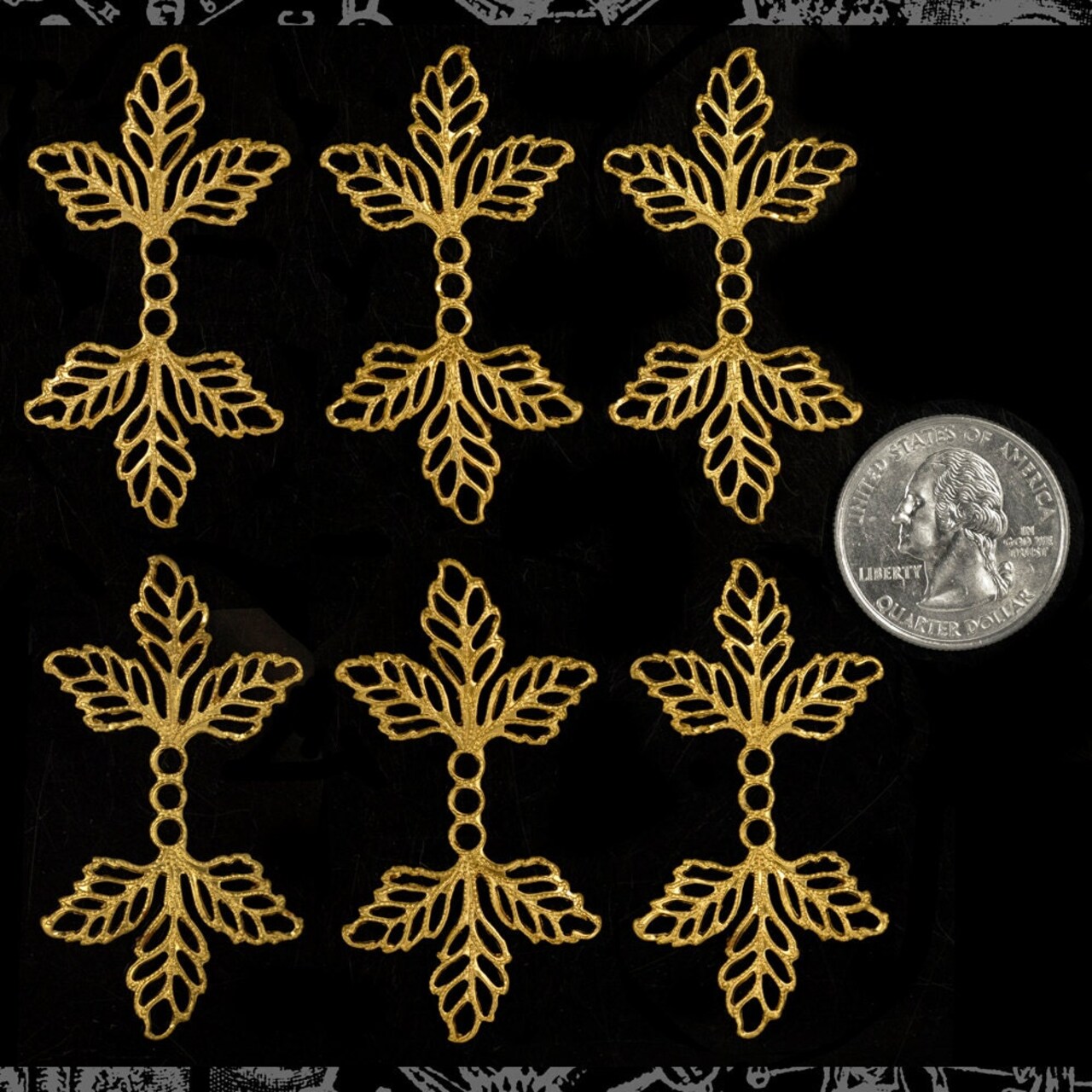 Raw Brass Double Leaf Wraps Embellishments - Set of Six - B-W17